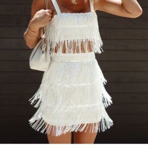 White Sequin Two Piece Set